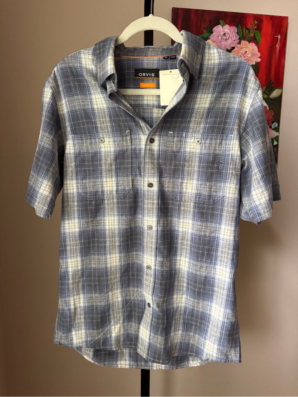 Orvis active fit Men’s Blue Plaid Short-Sleeve Shirt